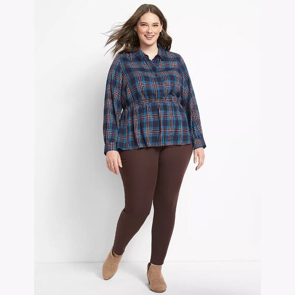 Lane Bryant No Peek Button Front Plaid Peplum Top 18/20 NWT - Picture 2 of 8